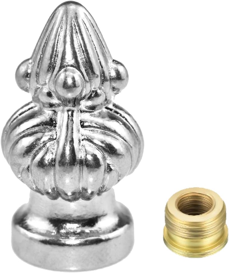 MARRTEUM Antique Brass Lamp Finial Cap Knob Retro Lamp Finial Decoration with Dual-Thread Screw for Lamp Shade, Fit Both 3/8" and 1/4-27, 1 Pack Silver - Image 1